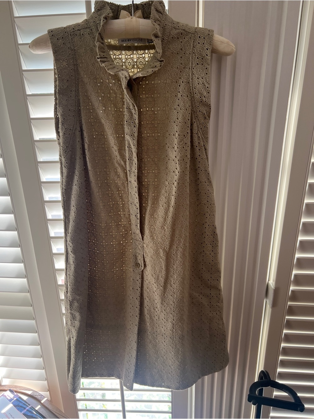 See By Chloe Taupe Eyelet Mini Dress